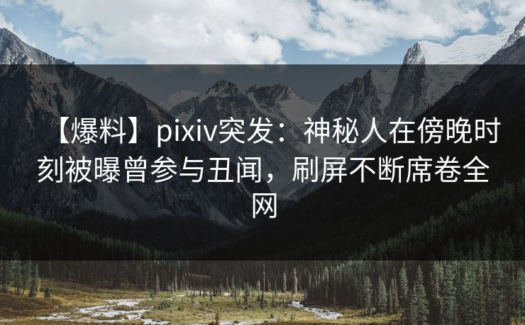 【爆料】pixiv突发：神秘人在傍晚时刻被曝曾参与丑闻，刷屏不断席卷全网