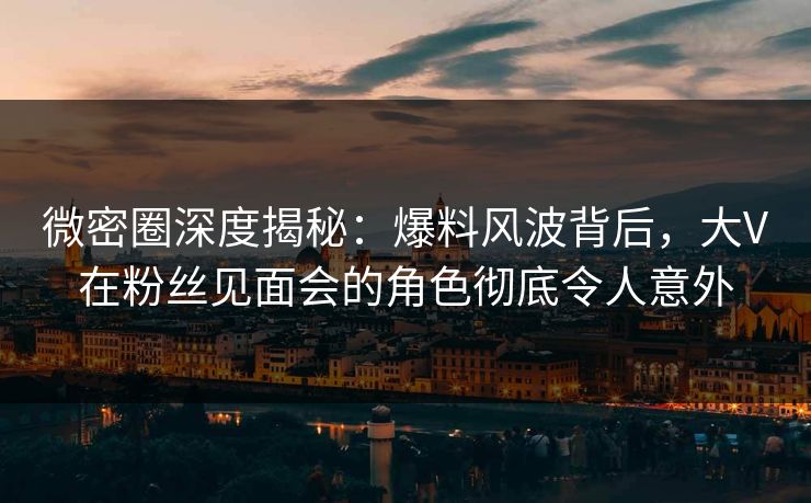 微密圈深度揭秘：爆料风波背后，大V在粉丝见面会的角色彻底令人意外
